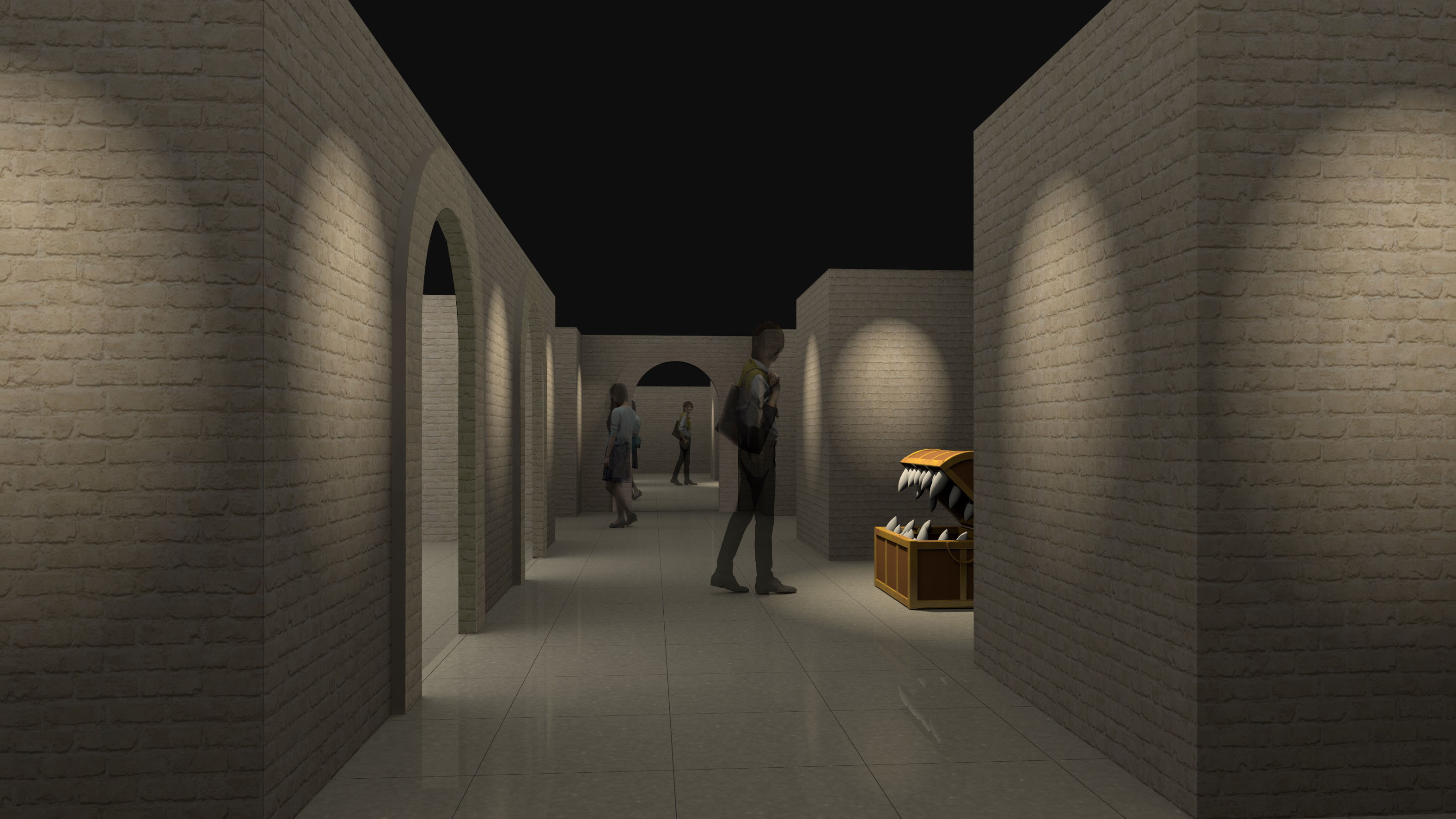 フリーレンとフェルンが一級魔法使い試験に臨むエピソードを振り返るエリア。試験に参加した個性豊かな魔法使いと共に、二次試験の舞台“零落の王墓”を進み、最深部を目指そう（展示イメージ）