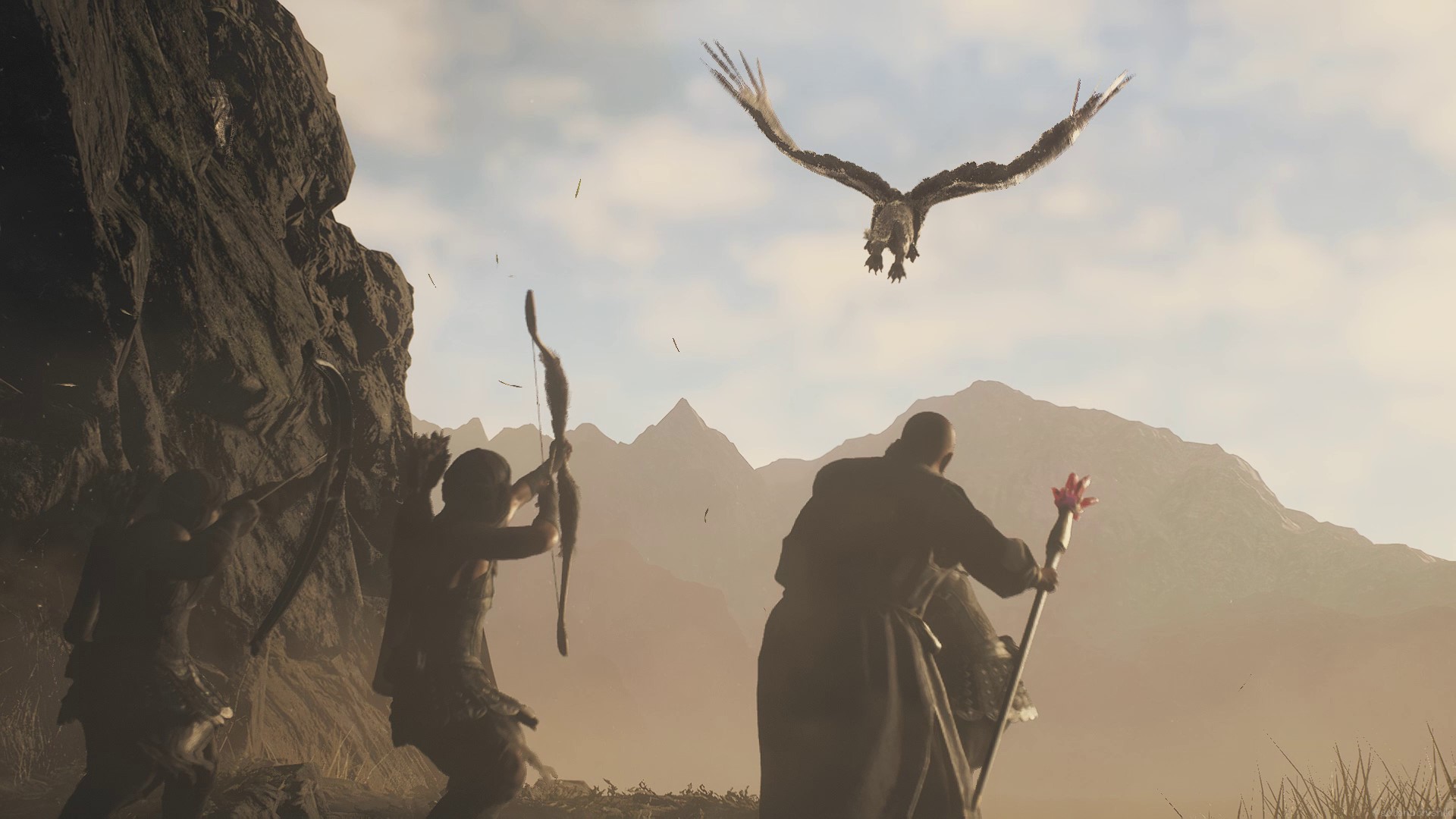 襲撃の隙をついた主人公はグリフィンの背に乗ることで脱走に成功する