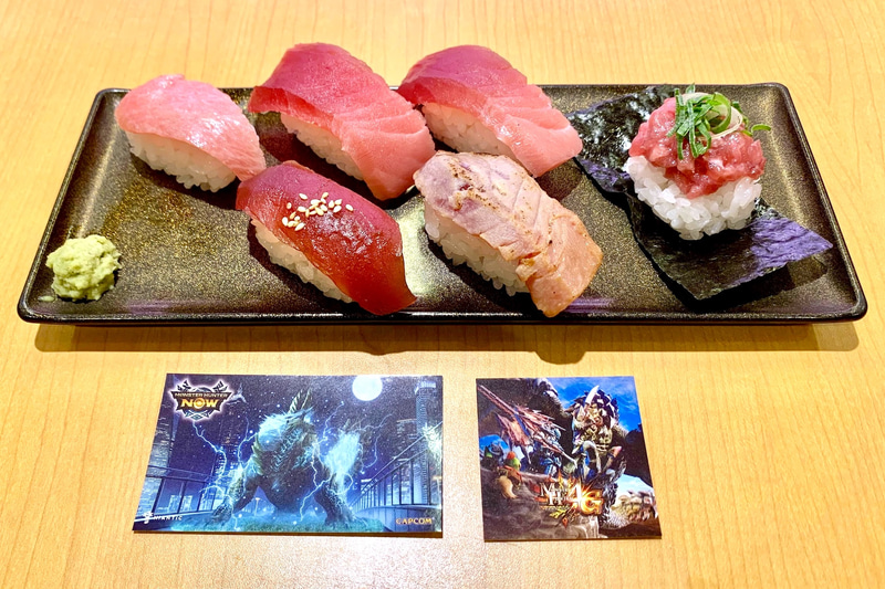 モンハンコラボステッカー付天然インド鮪6貫盛り （価格：1,180円〜）