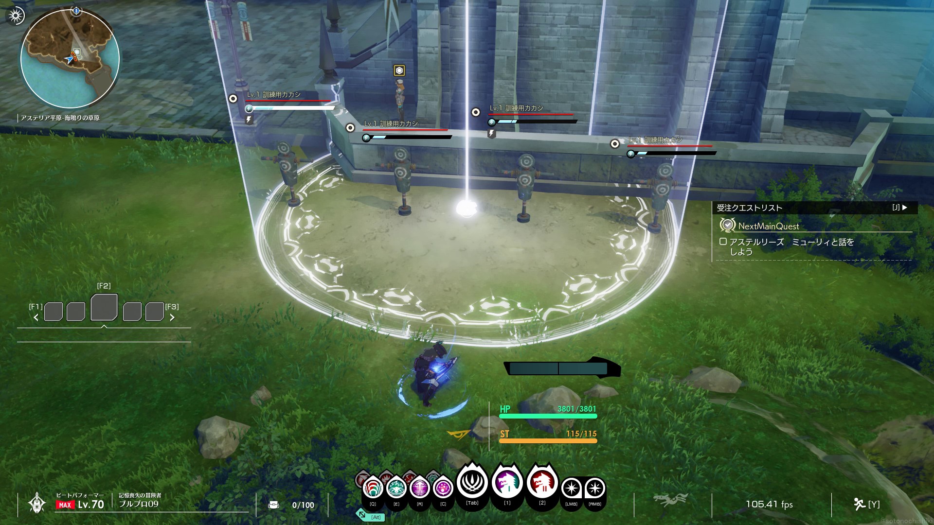 狙った位置にアンプを設置し、アンプを中心とした一定範囲のエネミーにスリープを付与するエリアを展開する