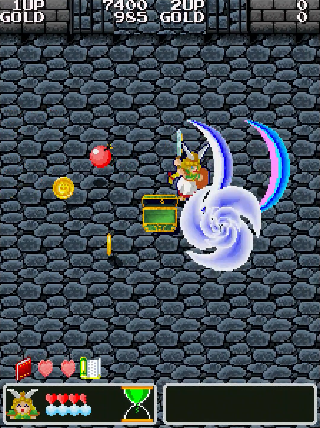 攻撃アイテムは3方向ショットや誘導弾、爆弾などがあり、入手した順で自動的に装備し使用される。アイテムは最大で6つしか持つことができず、しかもHPの上限を増やせるハートなどもアイテムとしてカウントされてしまうため、何をいくつ取るかという戦略も重要になってくる