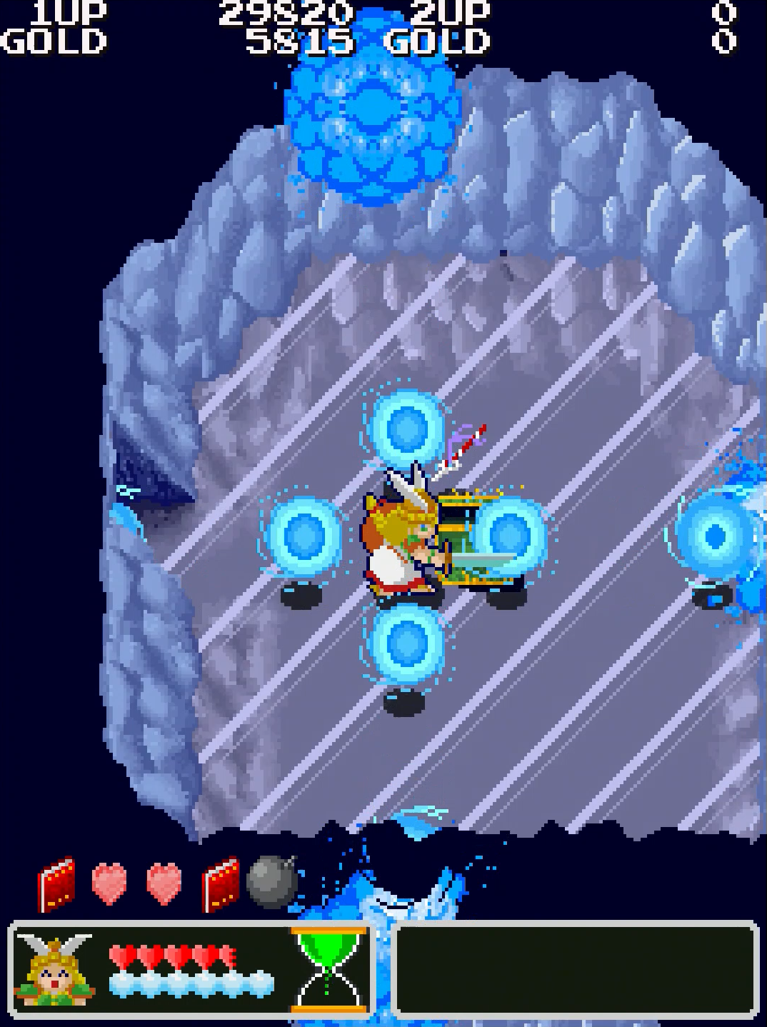 攻撃アイテムは3方向ショットや誘導弾、爆弾などがあり、入手した順で自動的に装備し使用される。アイテムは最大で6つしか持つことができず、しかもHPの上限を増やせるハートなどもアイテムとしてカウントされてしまうため、何をいくつ取るかという戦略も重要になってくる