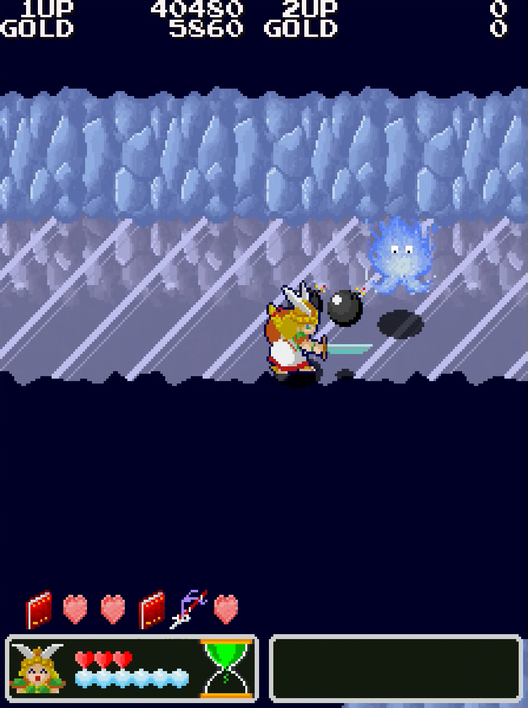 攻撃アイテムは3方向ショットや誘導弾、爆弾などがあり、入手した順で自動的に装備し使用される。アイテムは最大で6つしか持つことができず、しかもHPの上限を増やせるハートなどもアイテムとしてカウントされてしまうため、何をいくつ取るかという戦略も重要になってくる