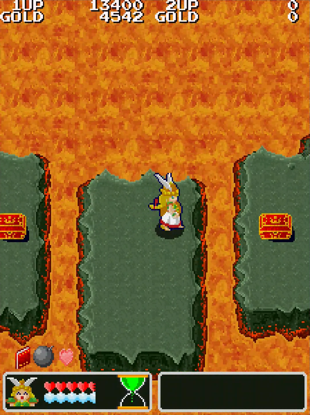 ボスは、どちらかの腕を破壊した後に本体を攻撃する。倒した後は中央の足場で待つと、左右どちらにも宝箱が出現するようになっている