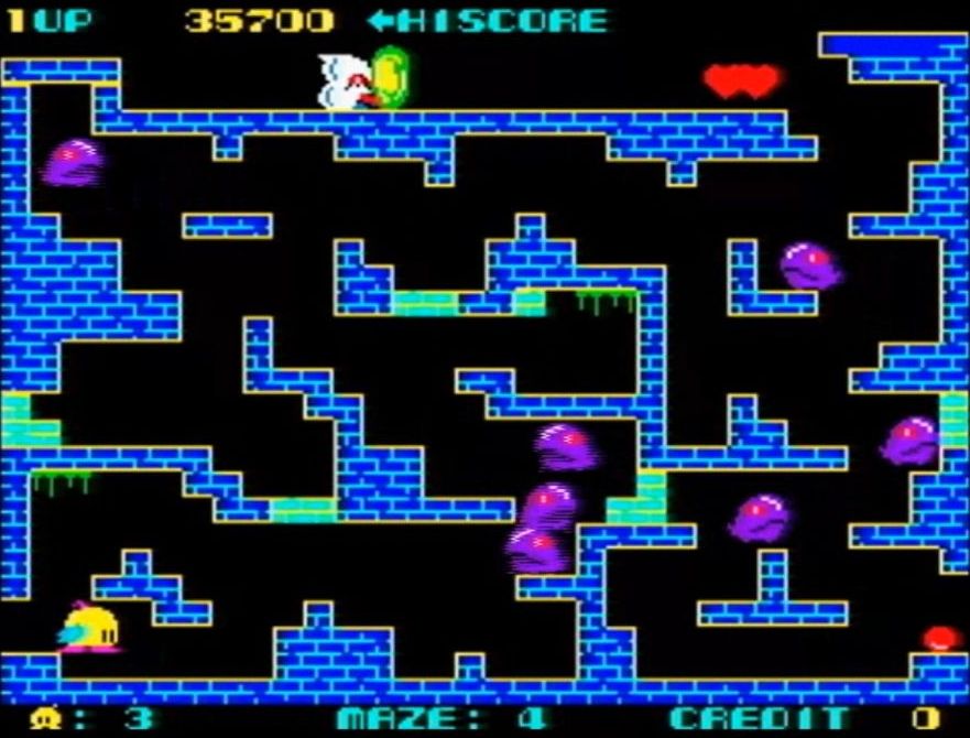 4面より。爆弾で破壊できる壁を利用して、画面左右の端から端へとワープすることができる