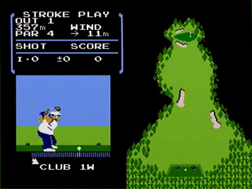 もう1度Aボタンを押すとトップの位置が決まり、ボールに向けてスイングを始め、同時に矢印が右に動く