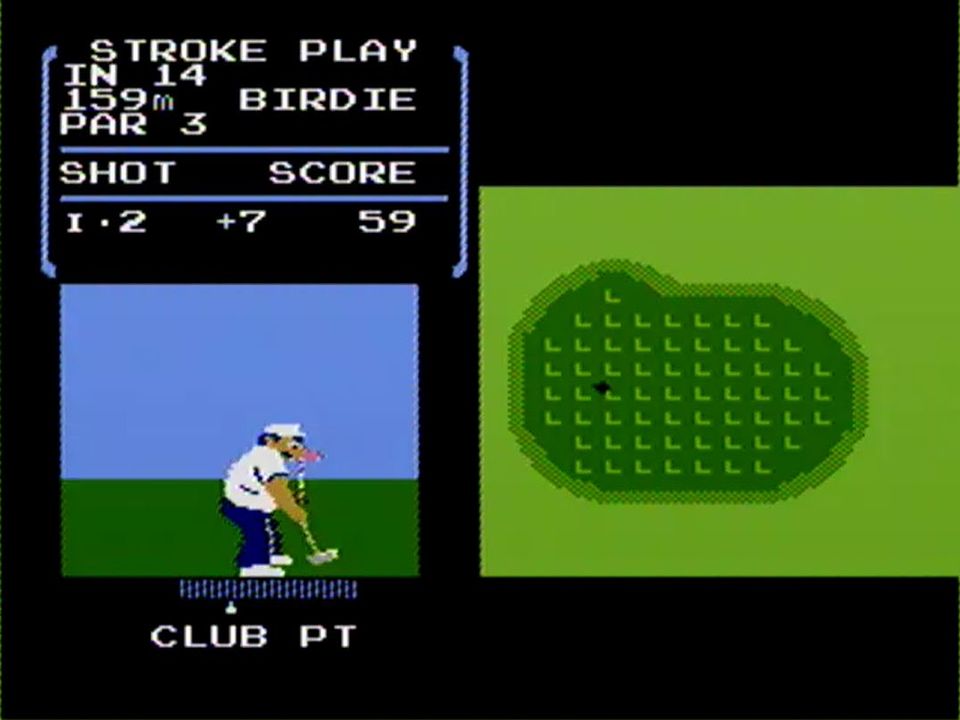 パットの際はボタンを2回押してボールを打つ。打球の強弱のコントロールに加え、芝目の読みの正確さが要求される