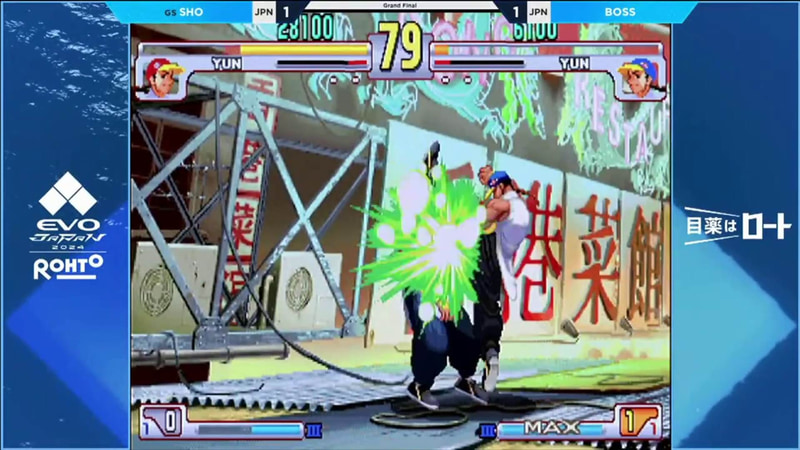 直後のSHO選手の起き上がりに、二翔脚を重ねてヒットさせる。