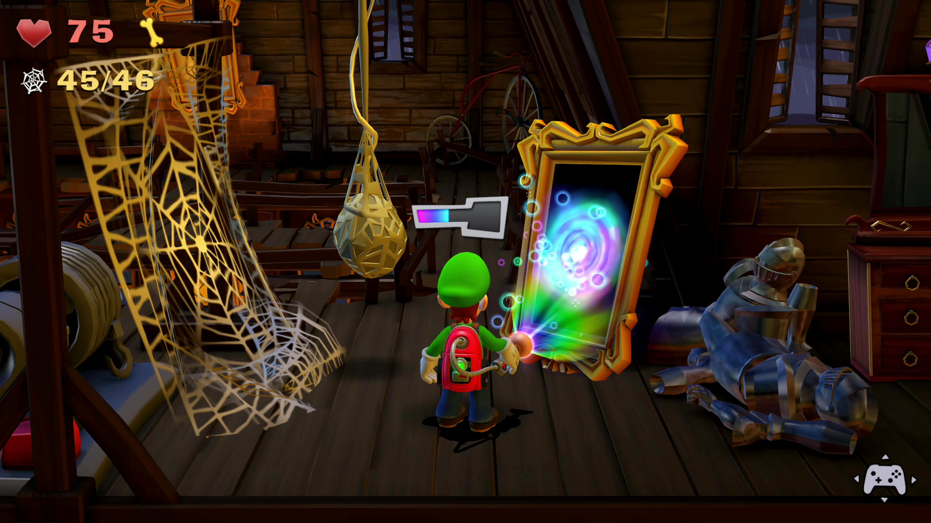 虹色の光を照射するダークライト。何かがある場所を照らすとエフェクトが現われる