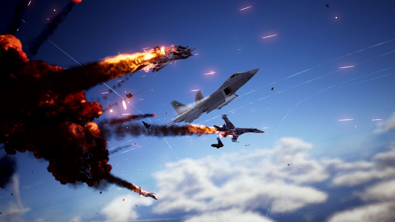 3D空間を高速で飛び回る戦闘機やUAVとのドッグファイトが楽しめる。追尾性能の高いミサイルやマルチロックオンミサイルで敵を撃墜しよう