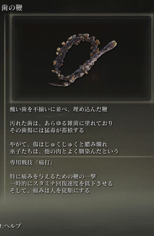 核心に迫る「歯の鞭」のテキスト。痛そう……だがそれ以上に、突然の被害者巫女の記述にぎょっとする