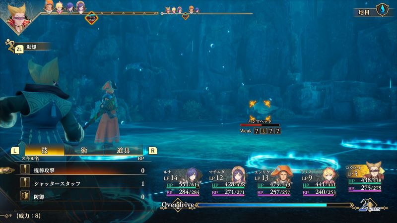 画面左上のタイムラインに注目。敵味方の行動順がわかるので、敵の大きな攻撃にあわせて防御をする、というようなことができる