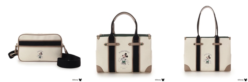 「ミッキーマウス」がリラックスしているサマンサベガオリジナルのアートがポイント。オフホワイトをメインにグリーン、ベージュ、ブラックを使用したシックなカラーリングとなっている