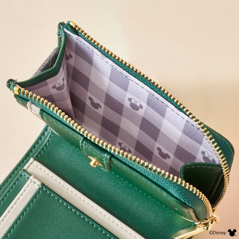 裏地は「ミッキーマウス」「ミニーマウス」のシルエットと、ギンガムチェックのデザイン