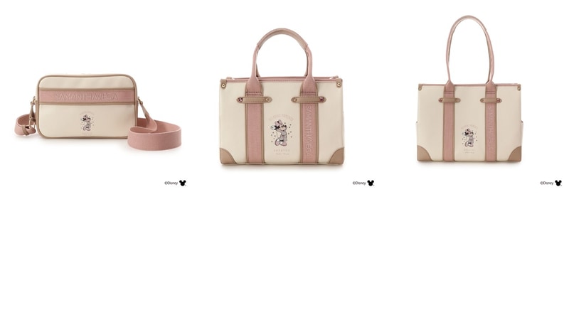 「ミニーマウス」がリラックスしているサマンサベガオリジナルのアートがポイント。オフホワイトをメインに、ピンクとベージュを使用したキュートなカラーリングとなっている