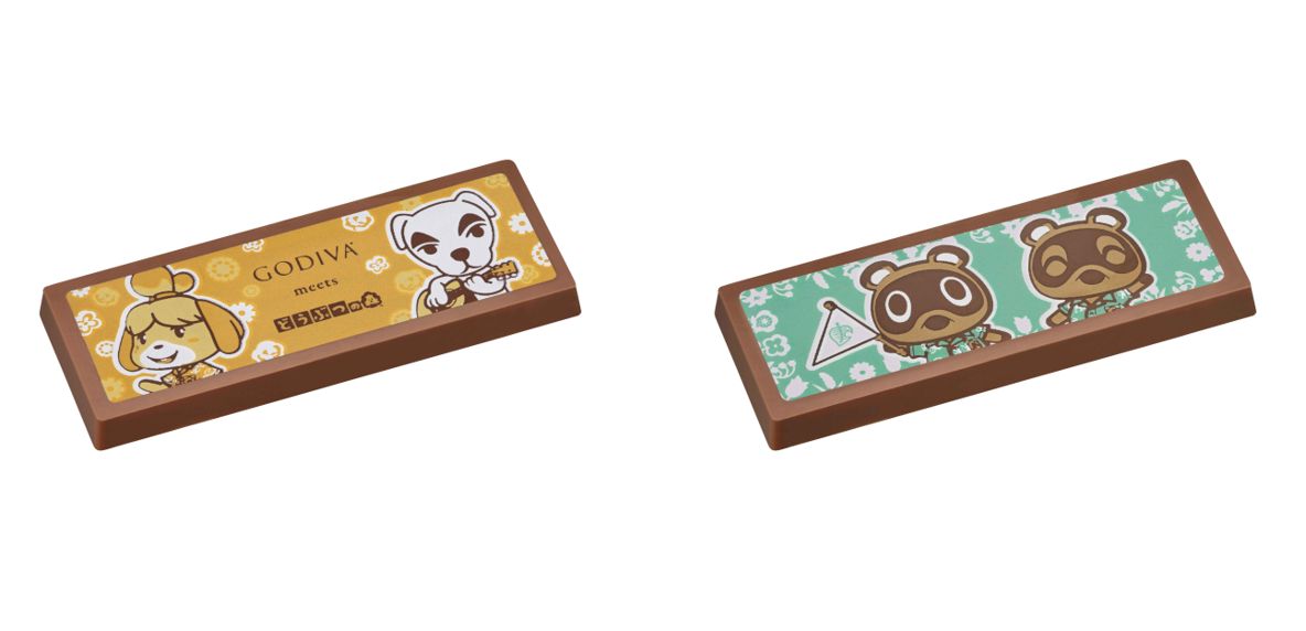 「しずえ＆とたけけ」（左）はしずえ&とたけけを描いたミルクチョコレート。「つぶきち＆まめきち」（右）は、つぶきち＆まめきちを描いたミルクチョコレート