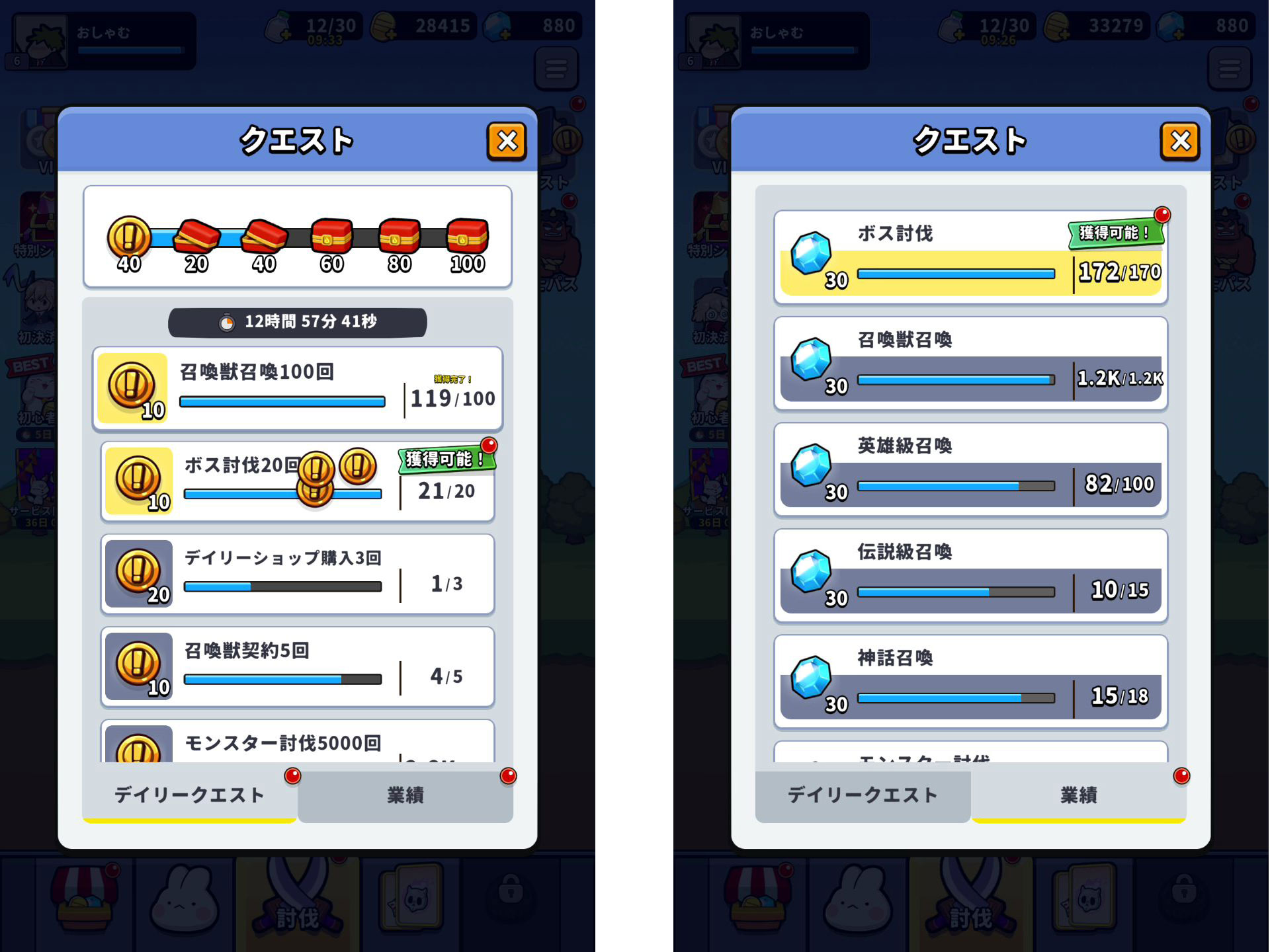 ミッションのハードルが低いこともあってか、ゲームが終わるとデイリークエストと報酬がもらえることが多い
