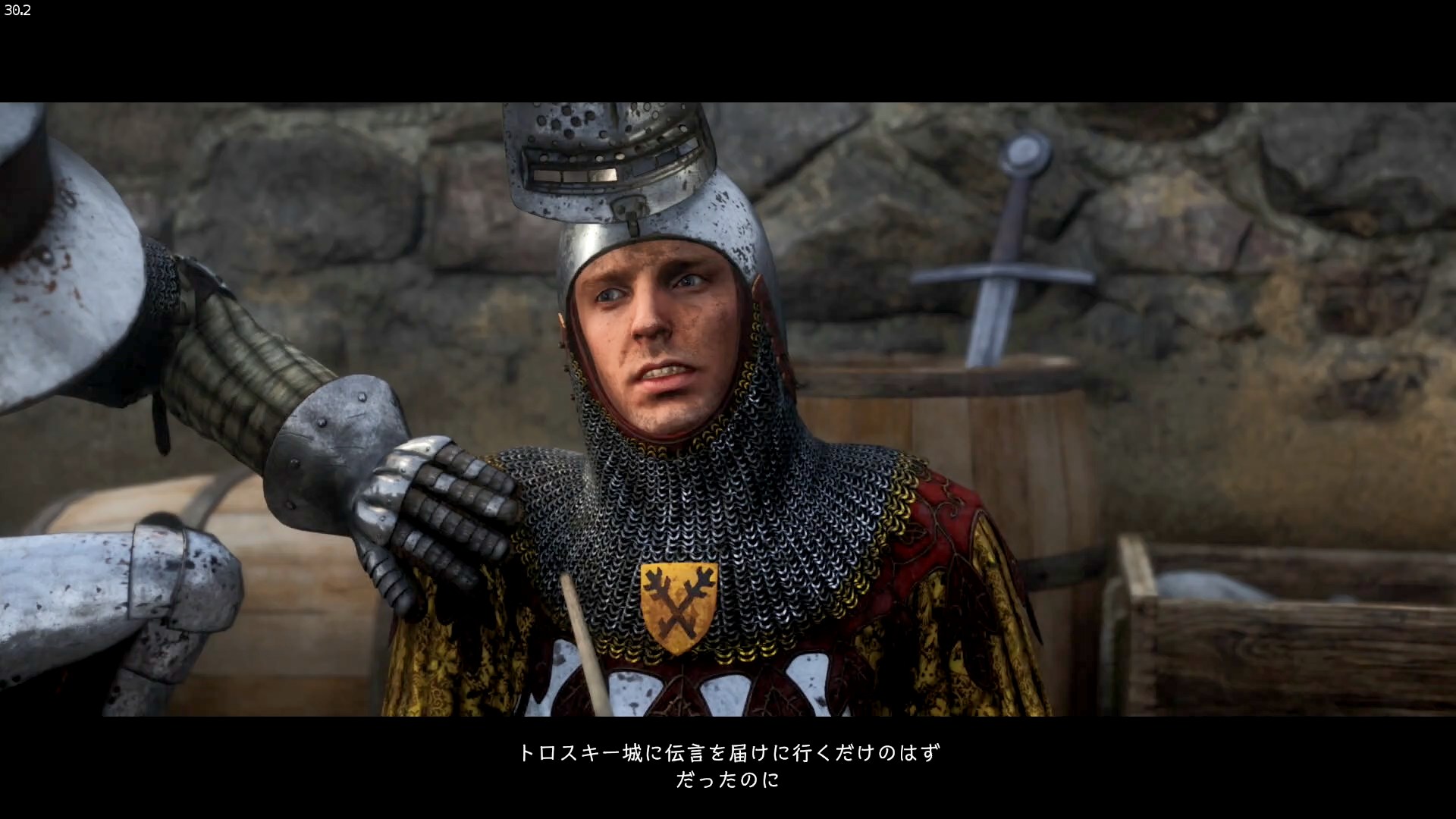 チュートリアル後のカットシーンでぼやくヘンリー。ここから物語は数週間前にさかのぼることになる