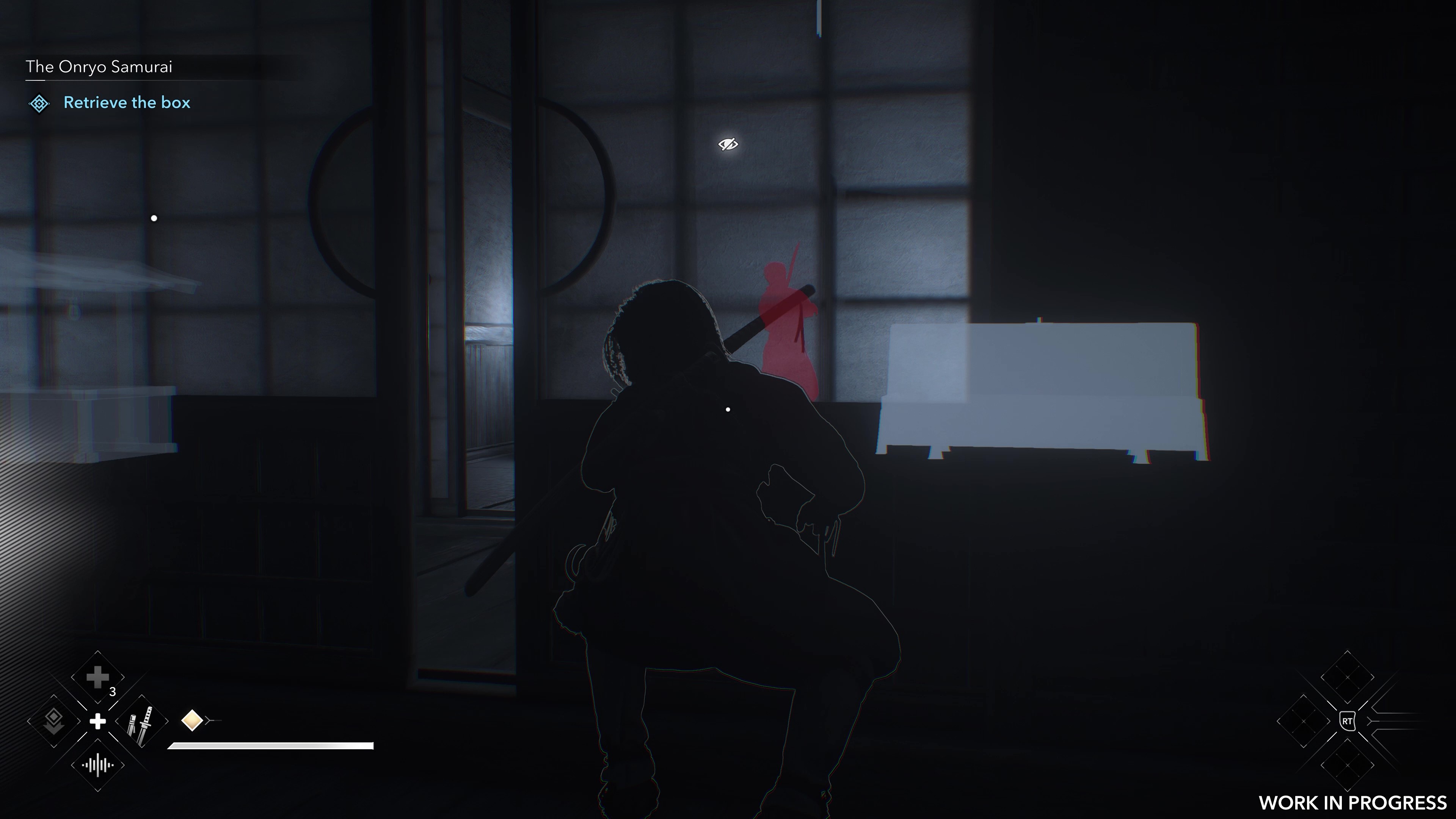 本作のステルスは影に潜むのがポイント。匍匐前進など、そのためのアクションが多く用意されている