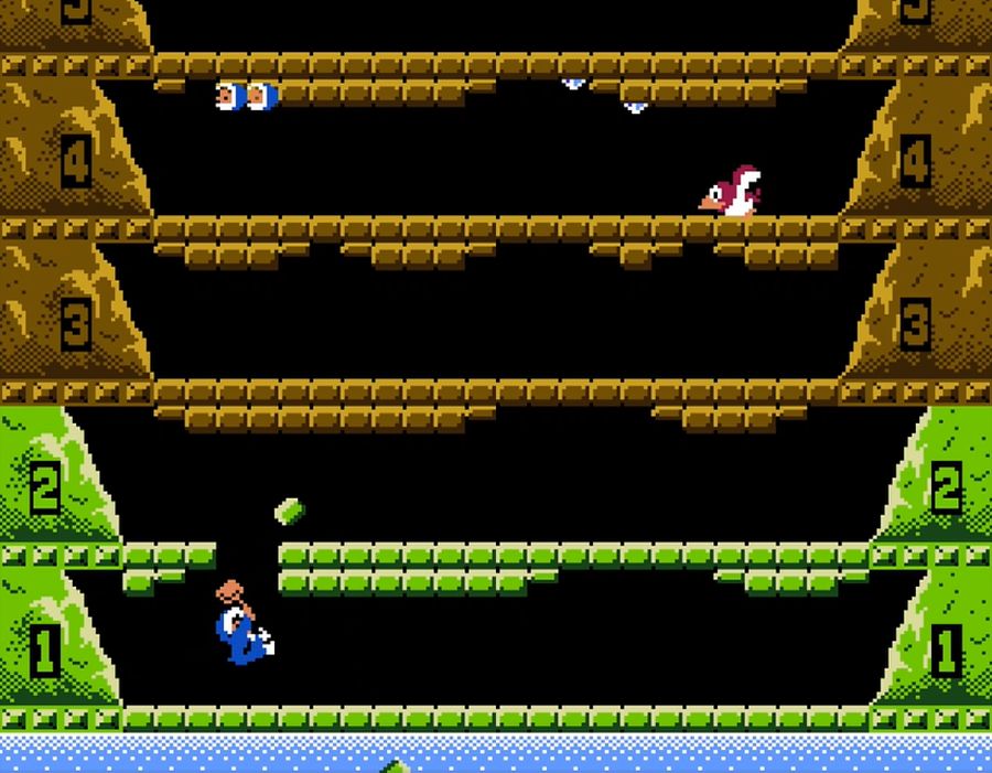 ジャンプして頭上のブロックを壊してスペースを空けたら、今度はスペースに向けてジャンプし、上のフロアに移動するのが本作の基本アクションだ