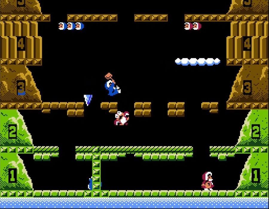 空を飛ぶニットピッカーはBボタンでも、Aボタンのジャンプ攻撃でも倒すことができる