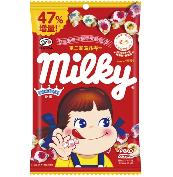 2月4日発売（無くなり次第終了）ローソン標準価格 221円　※内容量(個装紙込み)がお値段そのまま47%増量（100gミルキーとの比較）