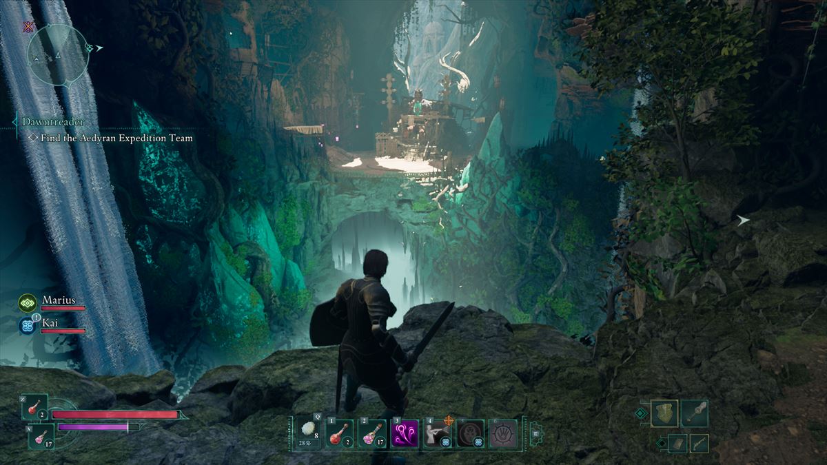 三人称視点では視界が一気に広がる。なお、三人称視点に切り替えても操作には変化がなく、移動方向へキャラクターが向きなおすといったことはない