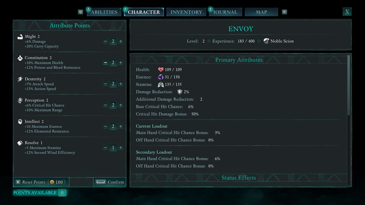 レベルアップ毎にステータスとスキルツリーを1段階づつあげられる