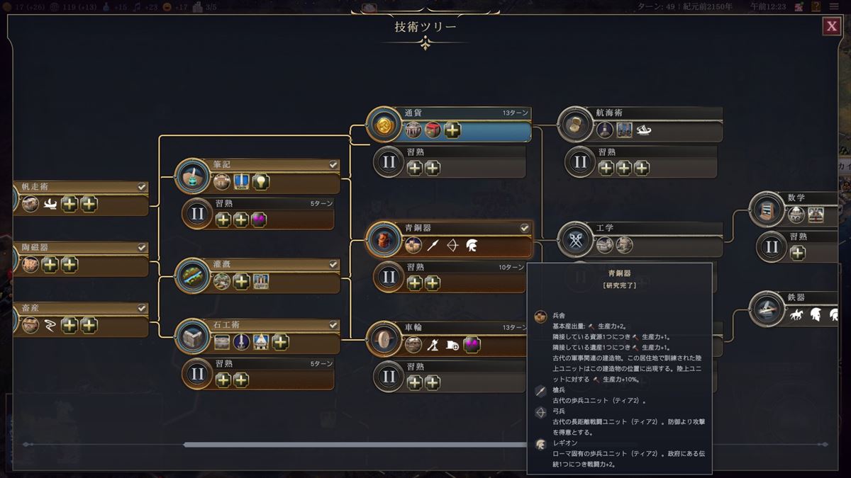 戦争をする場合はユニットが解禁されるものを目指し、科学ツリーを進めていく