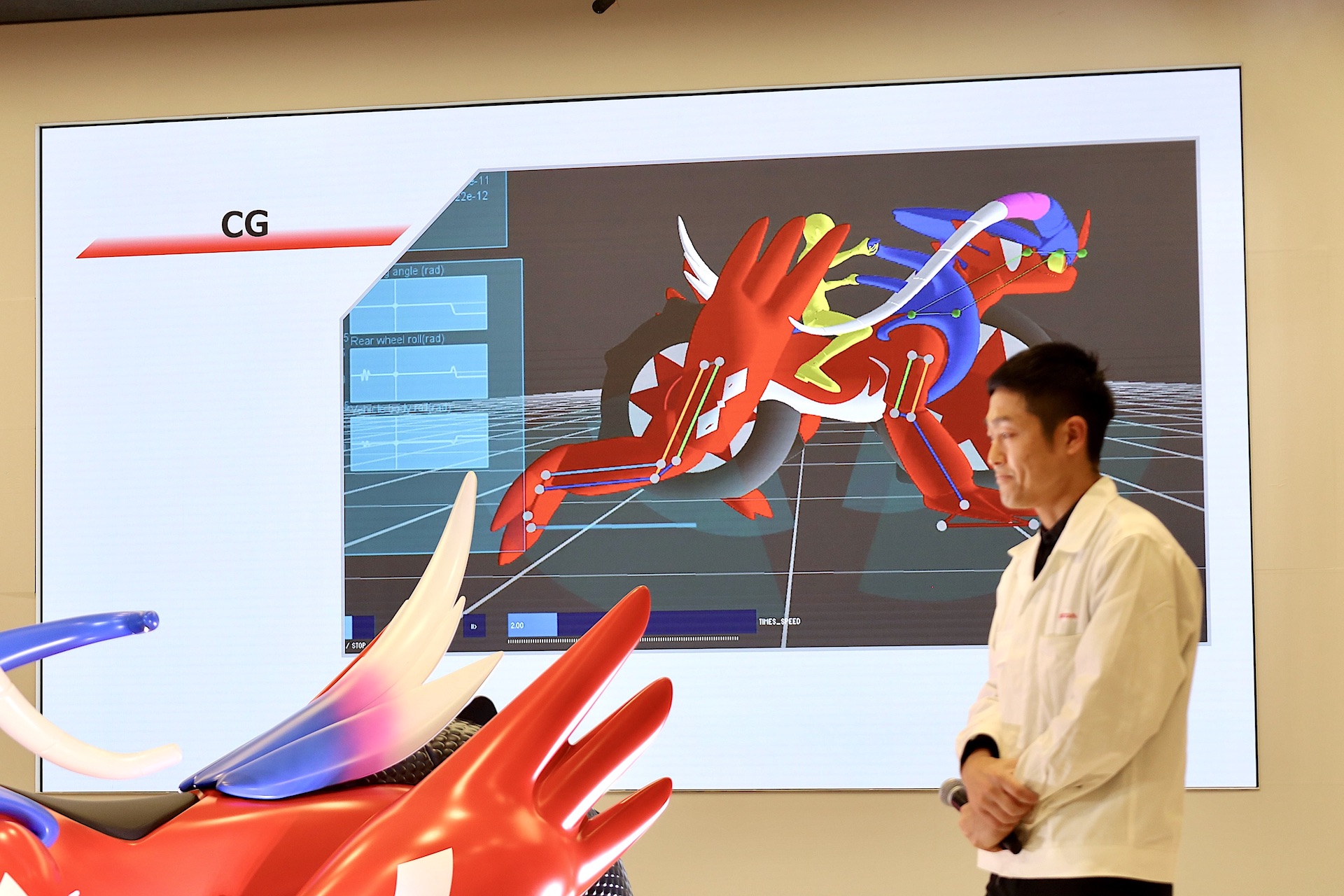 残念ながら今回は動く姿をみることはできなかったが、四足歩行の実現を目指し作成されたCG図なども公開された