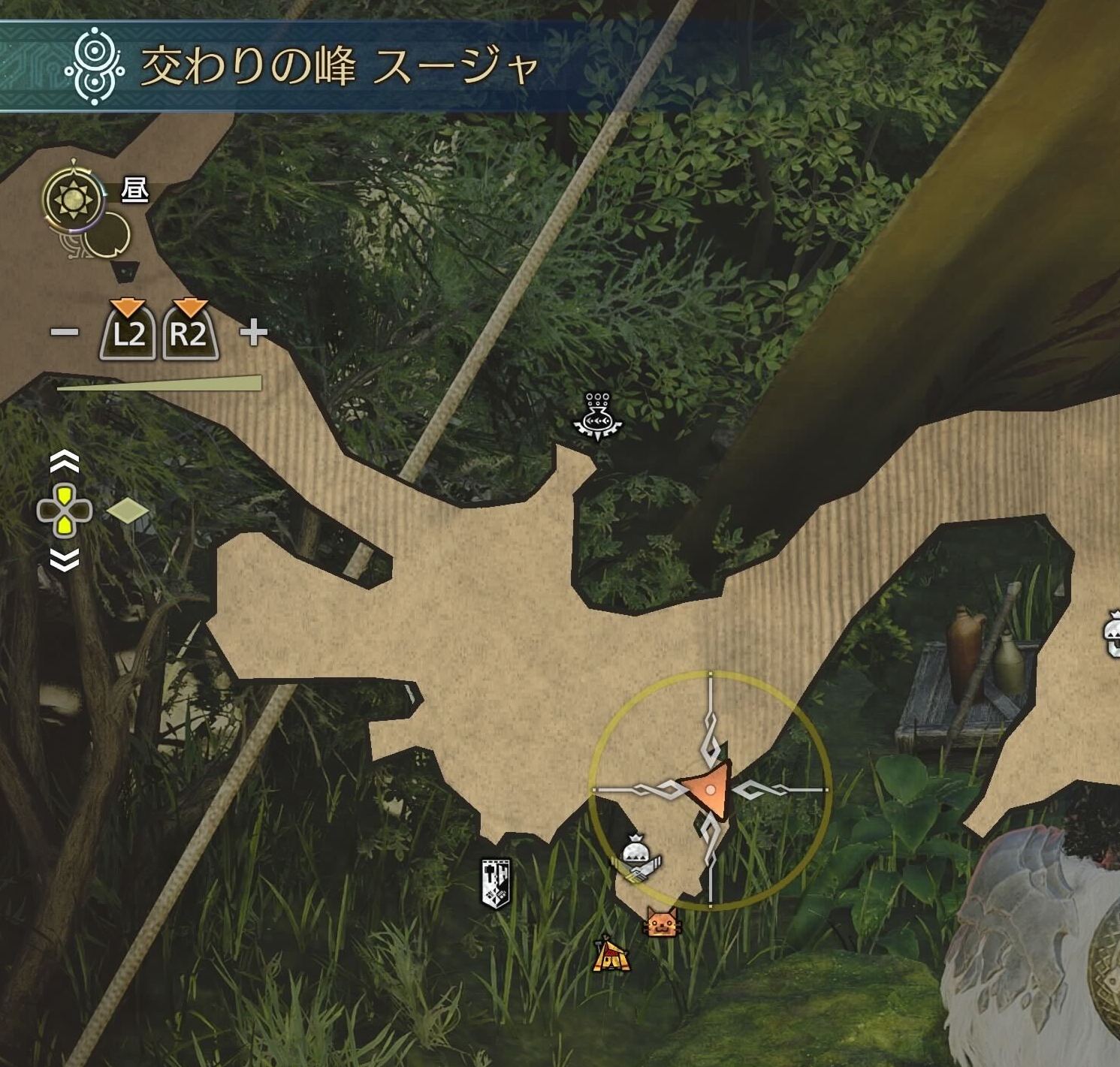 マップはこの位置（北が上向き状態）