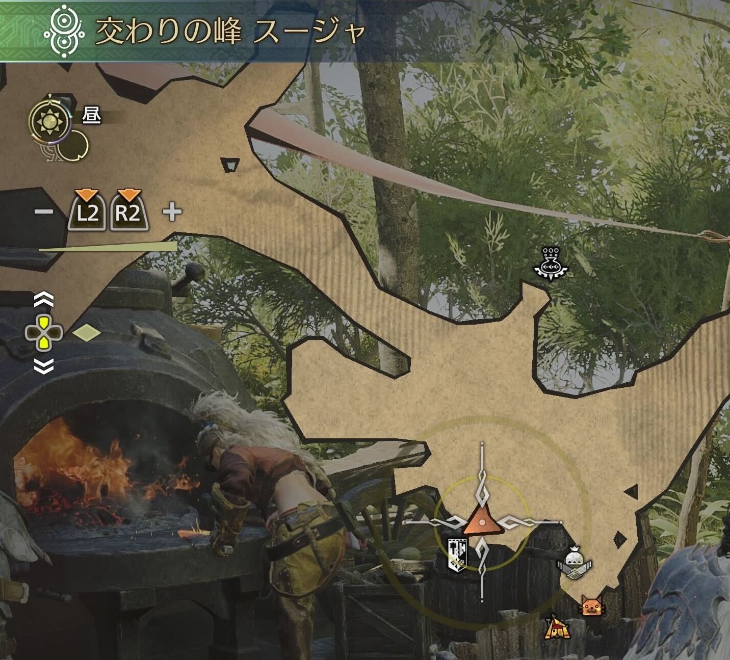 マップはこの位置（北が上向き状態）