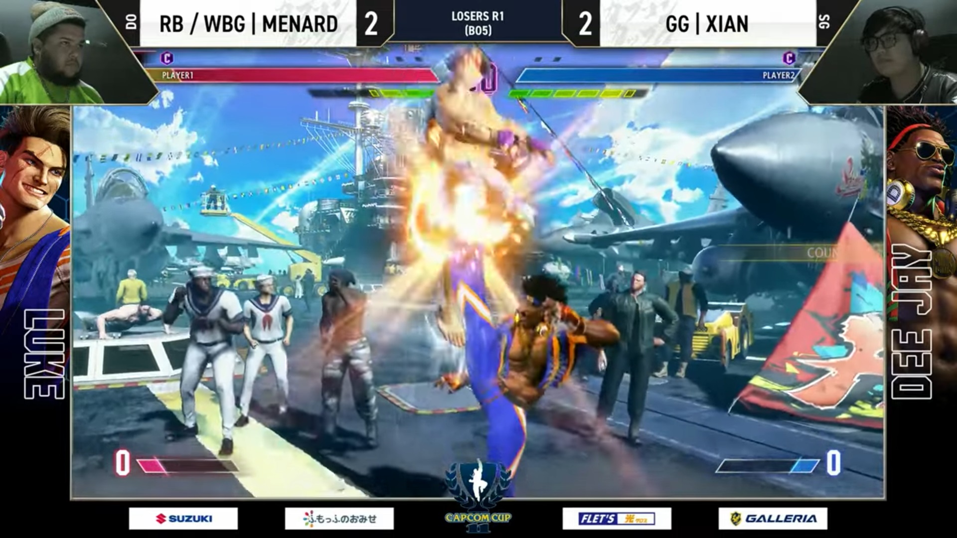 基本的にディージェイの主力対空であるジャックナイフマキシマムが使えない場合は、この4大Kでの対空が基本となる。しかし、これ1つではMena選手の巧みな距離調整を組み合わせた空中戦には対応しきれないので、手を変え品を変えと様々な対応を行なっていた。1試合目と3試合目以降の両者の動きの変化に注目