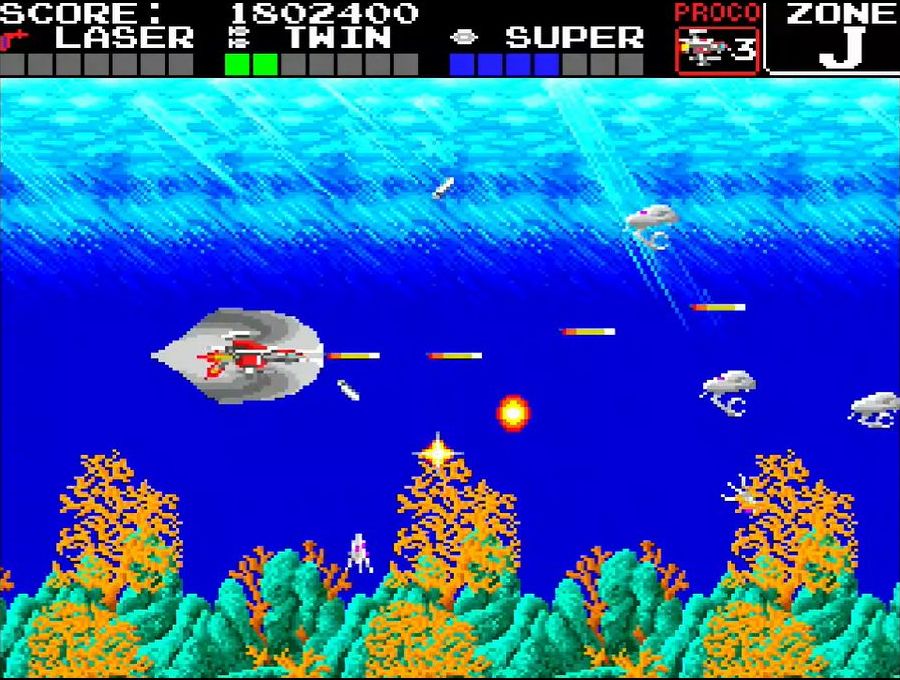 画面サイズは1画⾯分しかないが、アーケード版と同じステージ構成で、敵の配置やビジュアルもソックリそのまま再現