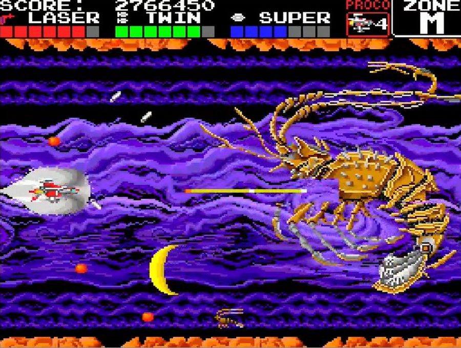 新登場の対ボス戦の予習を「ダライアスα」を利用してできたのも思い出深い（※写真はすべて「スーパーダライアス」のもの。念のため……）