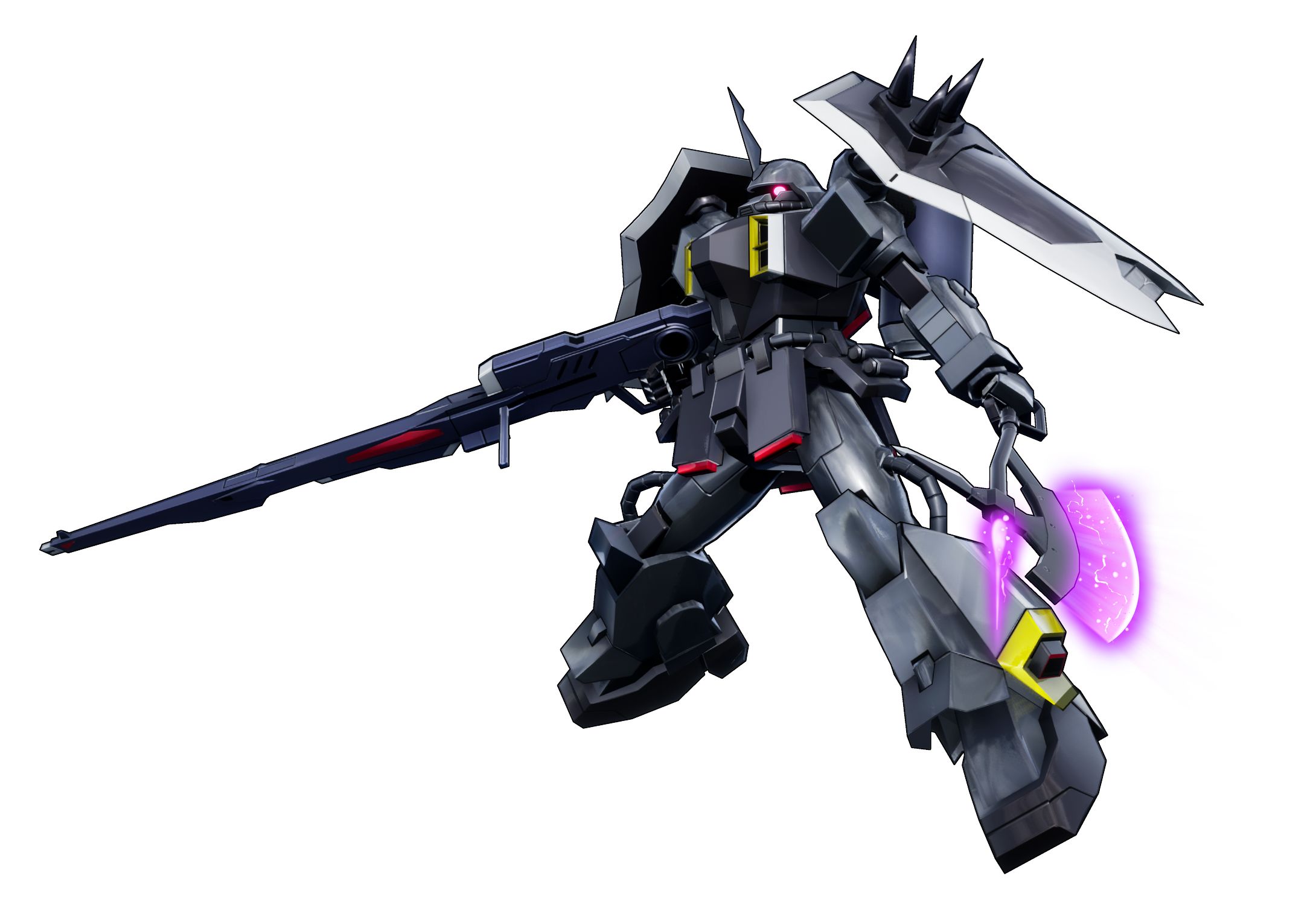 ダークグレーに塗装されたディアッカ専用機に、長距離ビーム砲M1500オルトロスを搭載し、遠距離攻撃に特化させたガナーウィザードを装備した機体