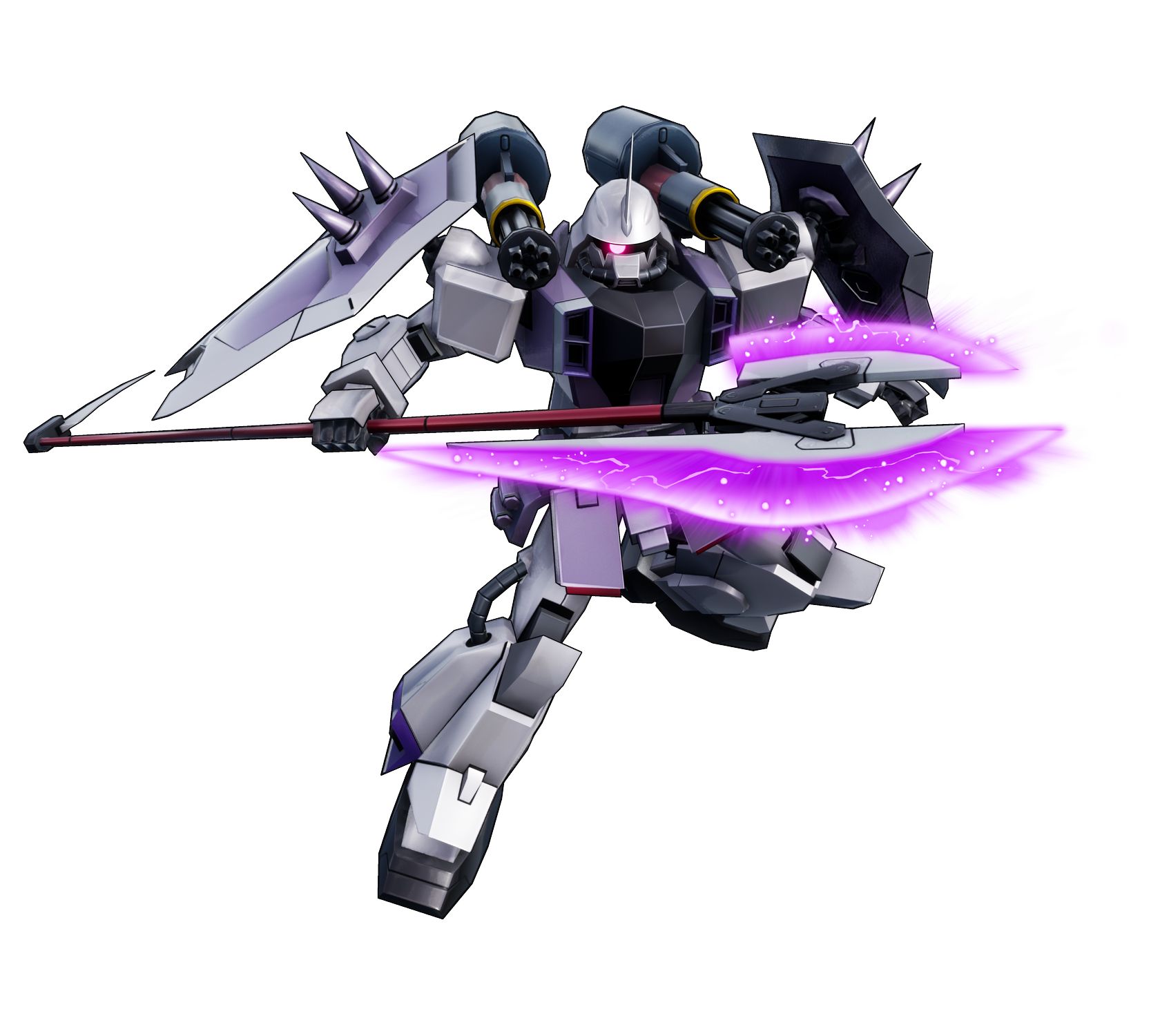 レイ専用の白いザクファントムに、背部にビームガトリングとビームアックスを搭載し、近接戦闘に特化したスラッシュウィザードを装備した機体
