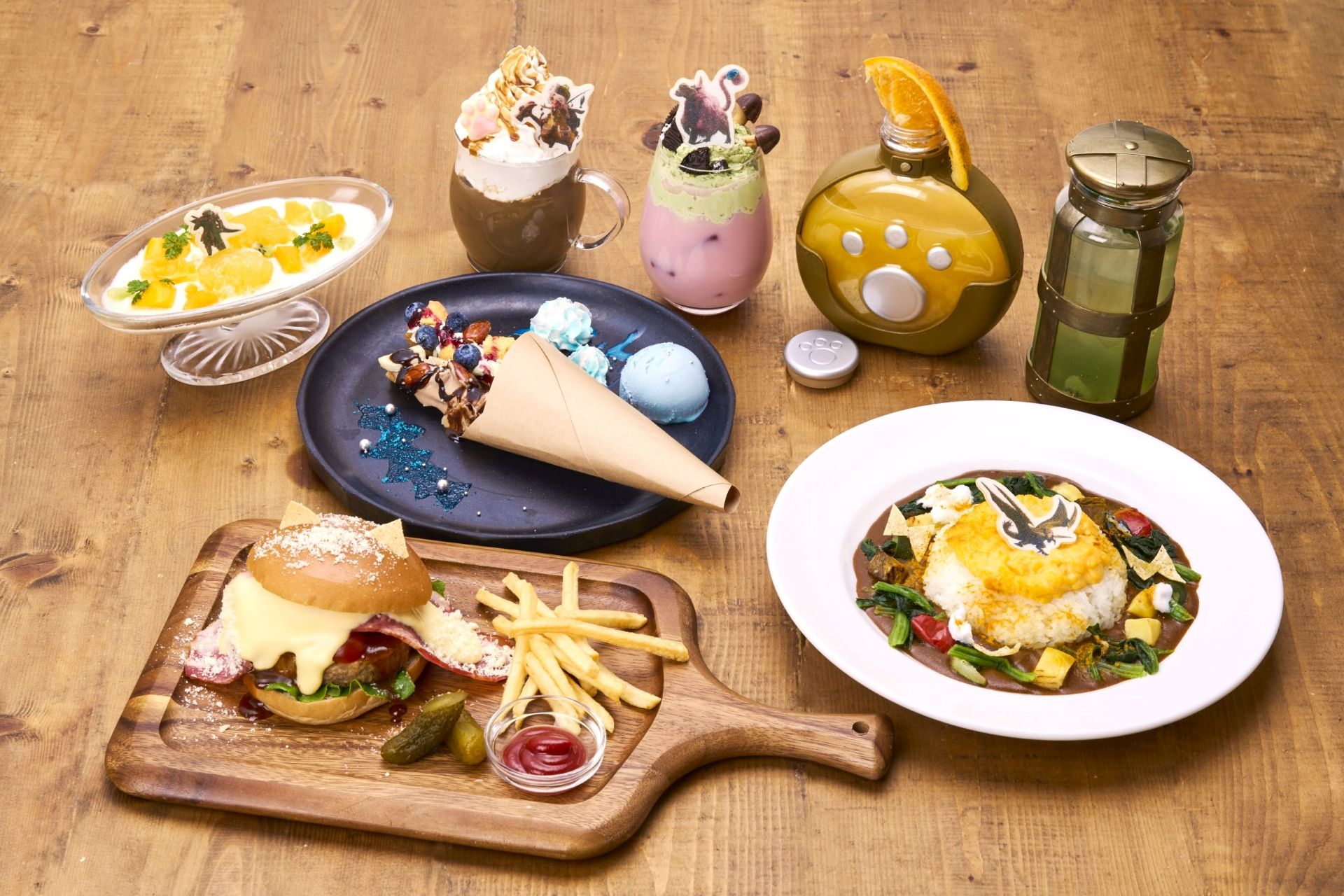 左上の細長いガラス容器に入った黄色のゼリーが「蜘蛛恐怖症対策モードゼリー」