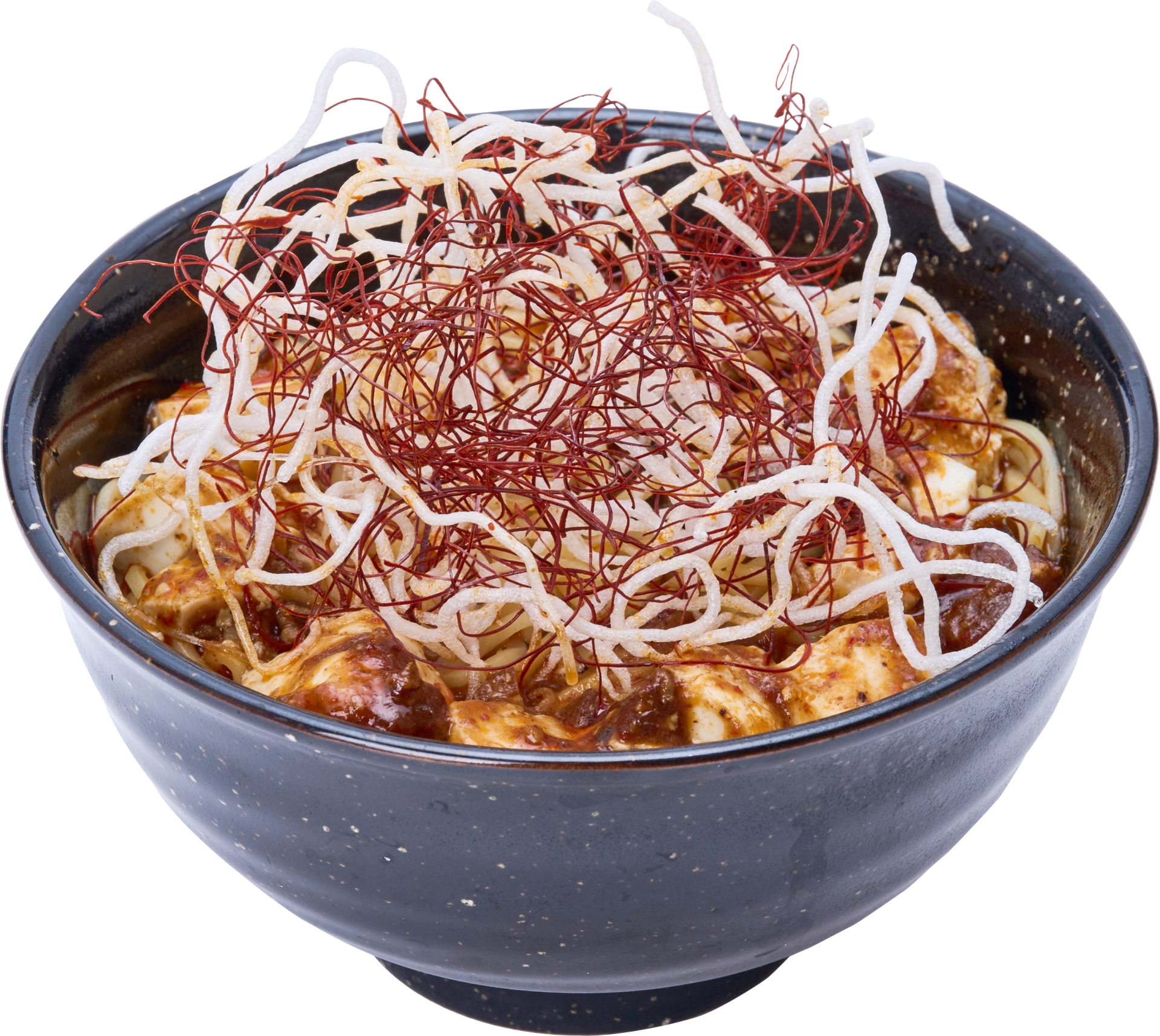 刺花蜘蛛(しかくも)ラバラ・バリナの麻婆豆腐ラーメン。刺花蜘蛛の名前の由来は腹部を展開する際の見た目が大輪の花のように見えるためとのこと