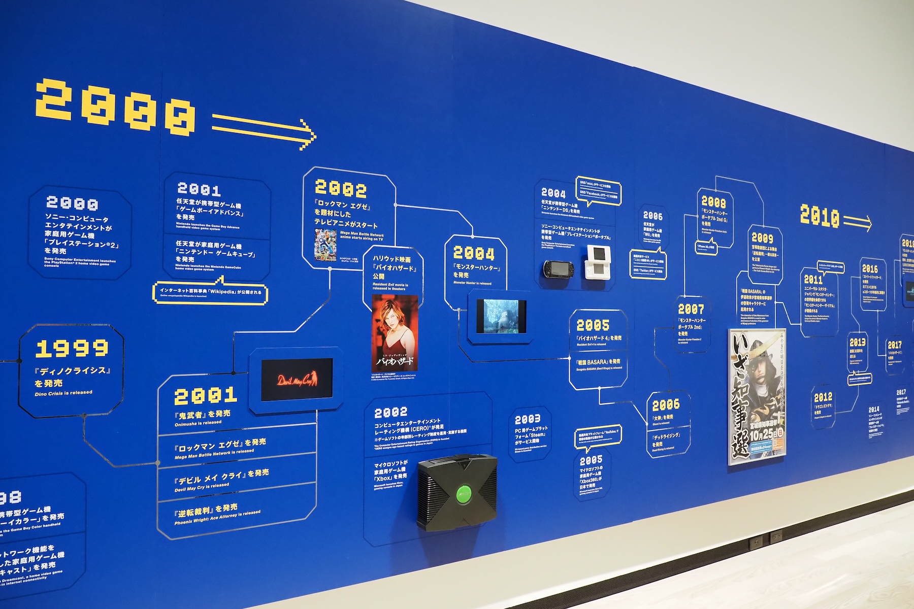 その時代のトピックやゲームハードも並べられており、懐かしさを感じる