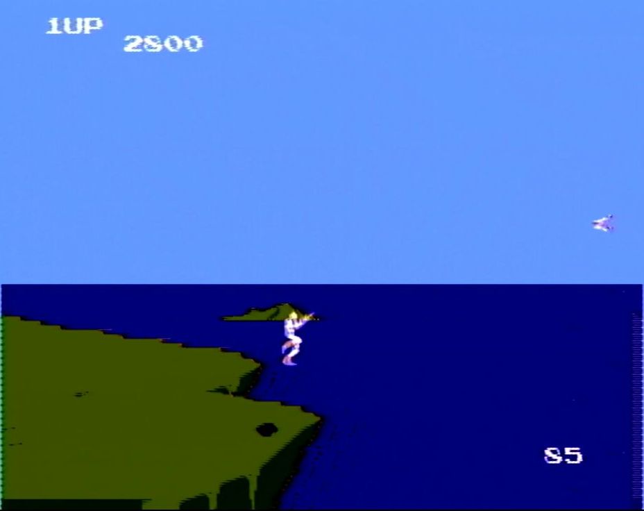 筆者が最初に感動した画面。スピードに乗ったイクスペルが平原から海上に向け、飛行形態で飛び出す姿がとにかくカッコよかった