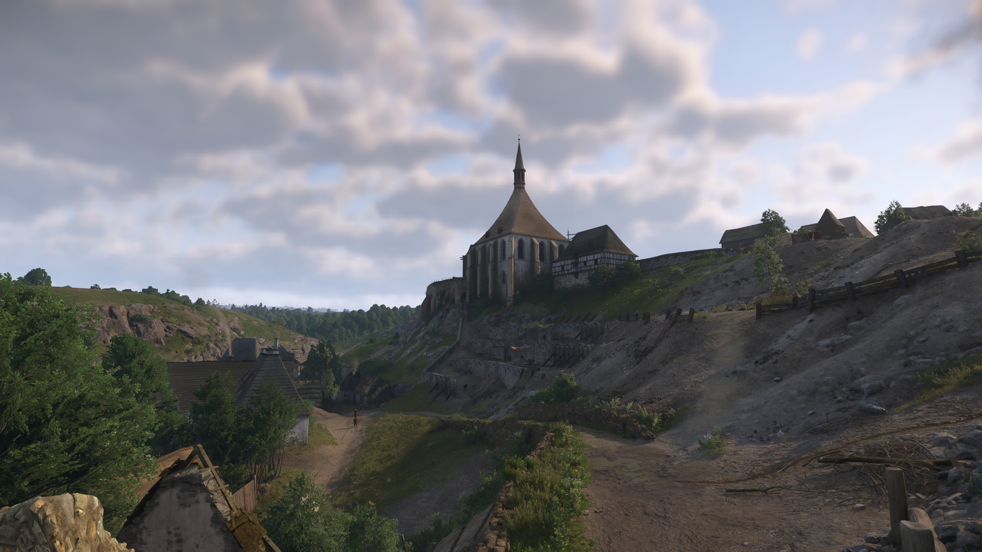 「KCD2」における同じアングル。聖バルボラ教会はない