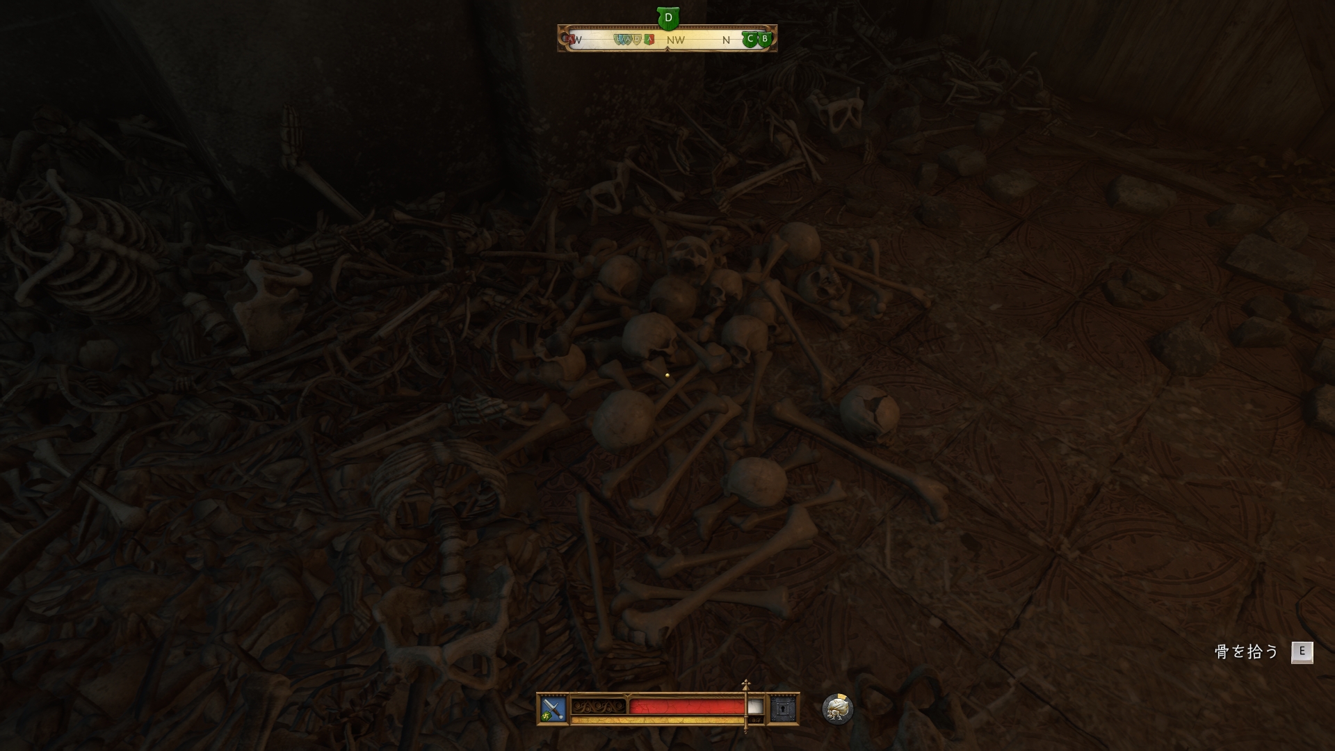 「KCD2」では内部は暗く、骨が散乱している