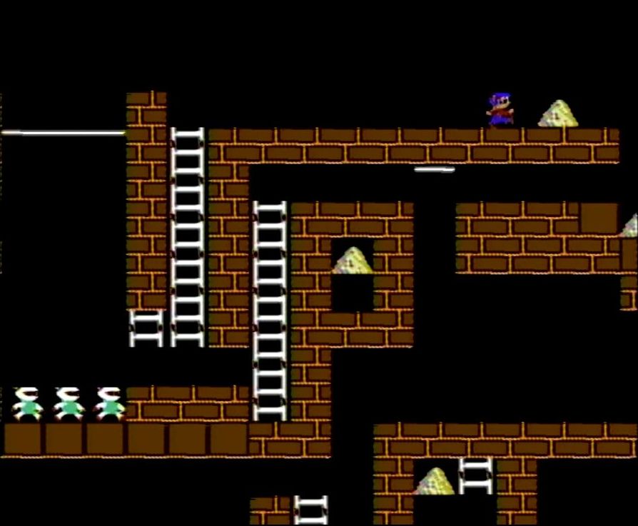 ランナーはジャンプできないので、先ほどのハシゴを経由しなければ、最上部にある金塊が取れず手詰まりになってしまう