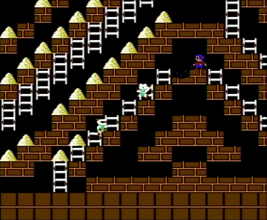 9面より。中央の空間内にある金塊を回収後、ロボットを閉じ込めると楽にクリアできる