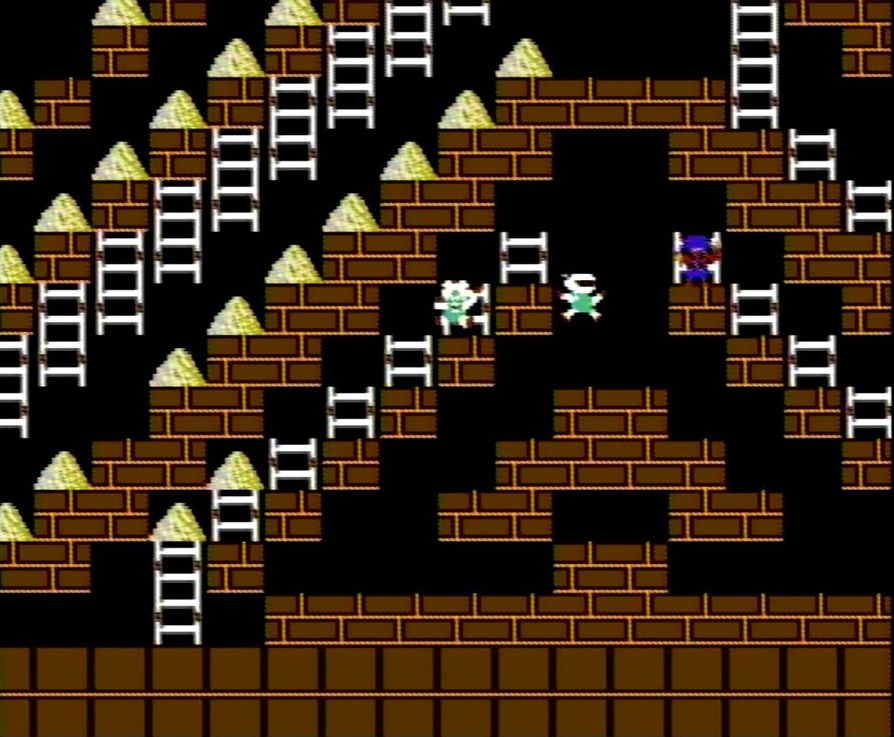 9面より。中央の空間内にある金塊を回収後、ロボットを閉じ込めると楽にクリアできる