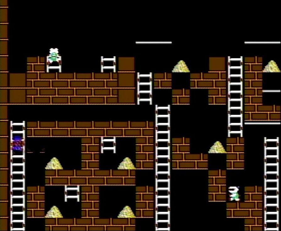 50面の前半。逃げ場となるレンガを、2か所続けて掘ってから金塊を取る「二重時間差掘り」が必須の場面