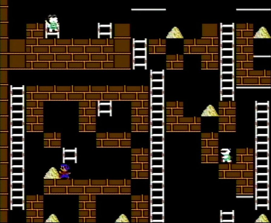 50面の前半。逃げ場となるレンガを、2か所続けて掘ってから金塊を取る「二重時間差掘り」が必須の場面