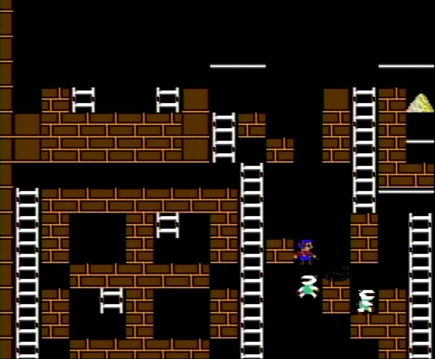 前半の難所。ロボットの頭上に乗ったまま、レンガを掘って脱出する「ファミ神」直伝の「頭ごなし空中落下堀り」