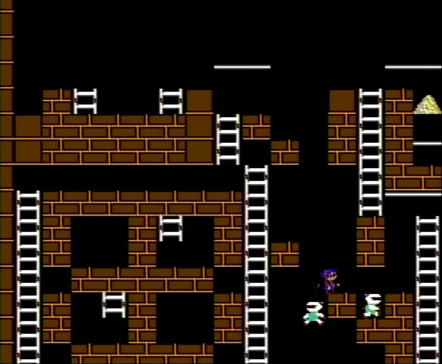 前半の難所。ロボットの頭上に乗ったまま、レンガを掘って脱出する「ファミ神」直伝の「頭ごなし空中落下堀り」